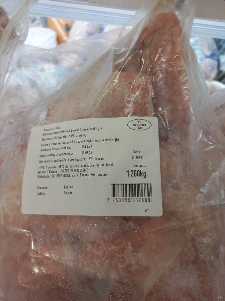 povolené vákuum u hlbokozmrazených hydinových dielov