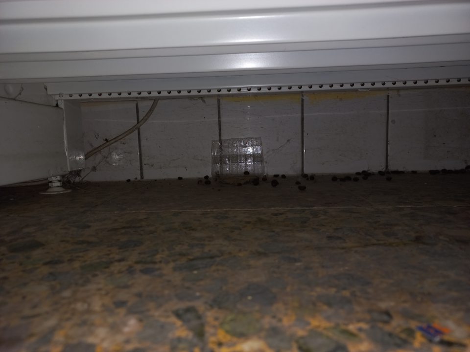 Opatrenie nesplnené - v čase dodatočnej úradnej kontroly bola znečistená podlaha pod regálmi na predajnej ploche - zaprášená, výskyt pavučín, zatečenie od potravín, kúsky obalového materiálu, zvyšky potravín na viacerých miestach pod regálmi 