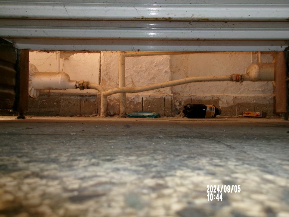 podlaha pod regálom v dennej miestnosti pre personál znečistená hrubou vrstvou prachu a nečistotami rôzneho charakteru, zistená prítomnosť mŕtvych jedincov "Rusa domového"