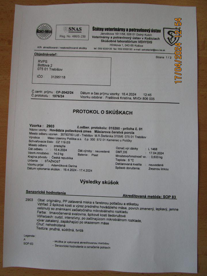 nevyhovujúce laboratórne analýzy