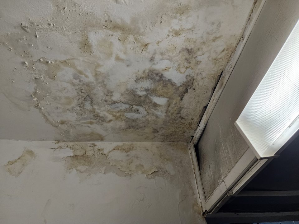 V miestnosti v suteréne veľmi zatečený strop.