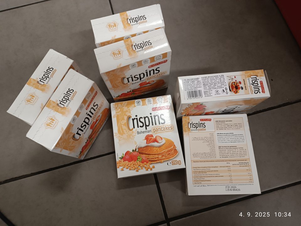 V ponuke na predaj sa nachádzal výrobok: Crispins Bohemian pancakes 250g, výrobca: Extrudo Bečice s. r. o., Bečice, Týn n/Vít., Česká republika, DMT: 27.01.2026, L-25-B-00426 - na obale výrobku sa nenachádzalo označenie v kodifikovanej podobe štátneho jazyka