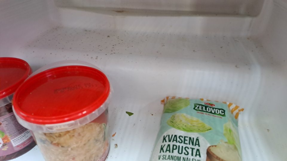 1. Znečistení chladiace zariadenie v predajni na uchovávanie zeleniny znečistená ložná plocha,zatečená, nečistoty, miestami s plesňou.