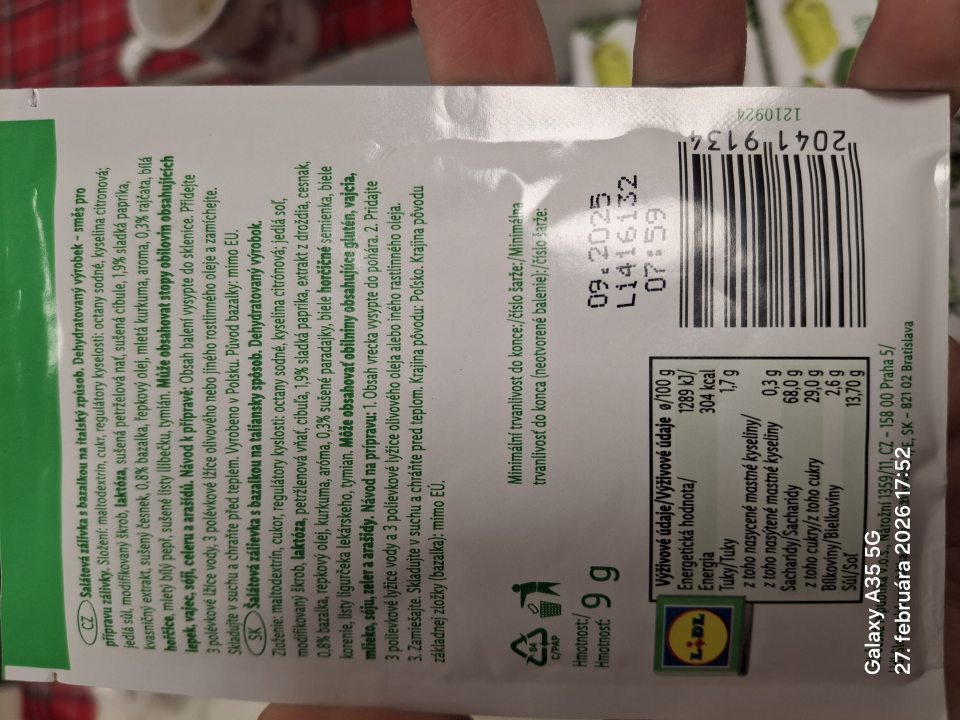 Šalátová zálievka s bazalkou na taliansky spôsob po uplynutí DMT: 09/2025.