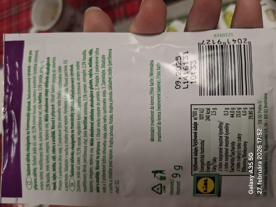 Šalátová zálievka vinaigrette na francúzsky spôsob po uplynutí DMT: 09/2025.