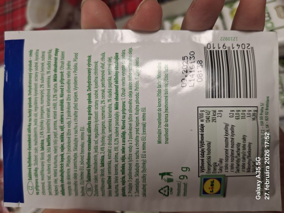 Šalátová bylinkovo- cesnaková zálievka na grécky spôsob po uplynutí DMT: 09/2025.