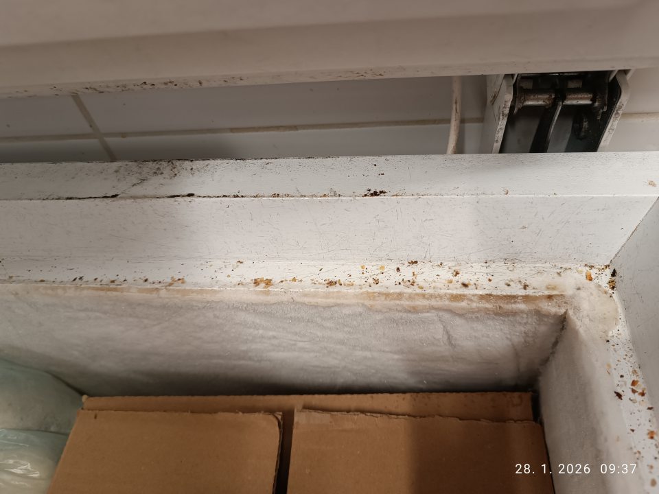 nevyhovujúci hygiencký stav truhlicového mraziaceho zariadenia v oddelení dopeku, v ktorom sa nachádzali hlbokozmrazené pekárske polotovary-znečistený vrchný rám zariadenia a dno mraziaceho zariadenia mechanickými nečistotami