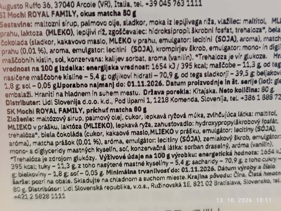 V ponuke predaja sa nachádzal nesprávne označený výrobok- Mochi ROYAL FAMILY s príchuťou matcha 80g- tento názov nie je zaužívaný názov a ani opisný názov potraviny