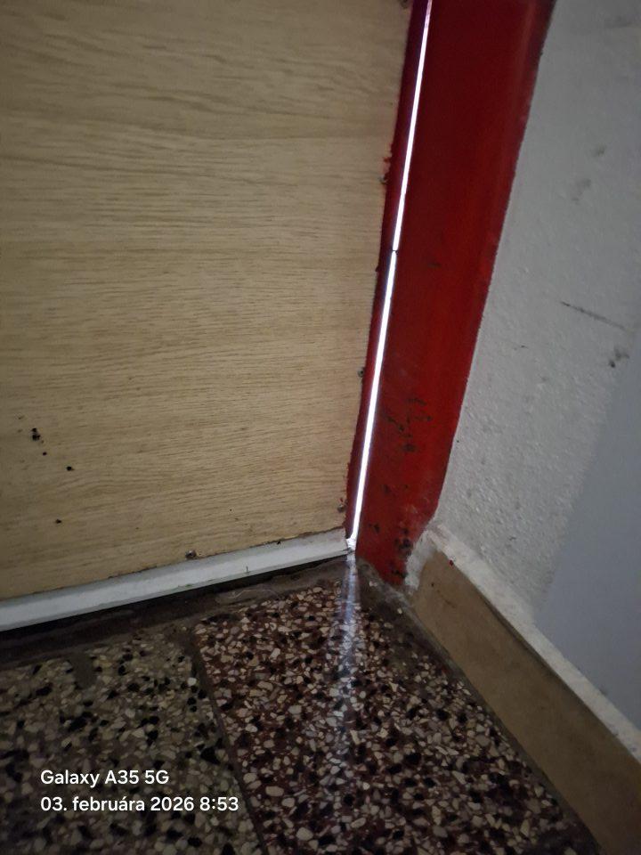 Nevyhovujúci stav dverí vedúcich zo zázemia predajne na príjmovú rampu-dvere po obvode nepriliehajú k zárubni, čím nie je zabezpečená ochrana proti vnikaniu škodcov do predajne.