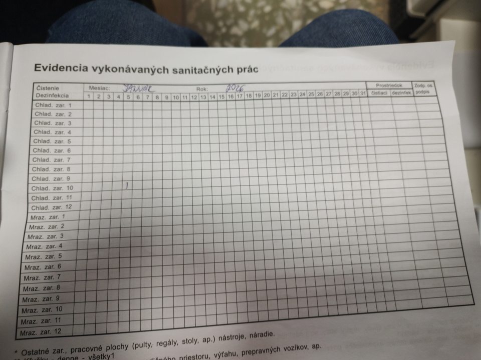 Nedostatočne vedená evidencia sanitácie 