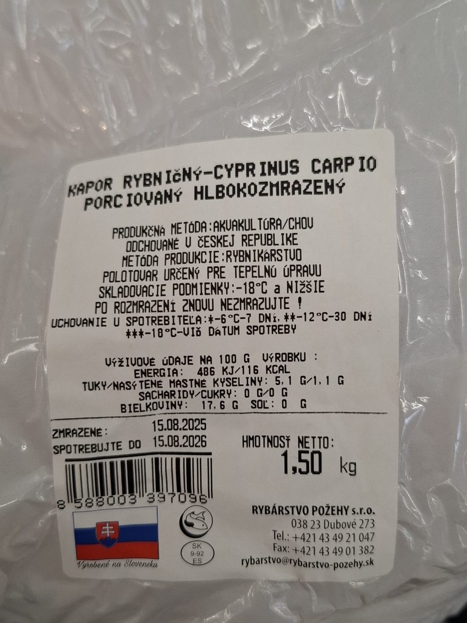 nesprávne označené hlbokozmrazené ryby