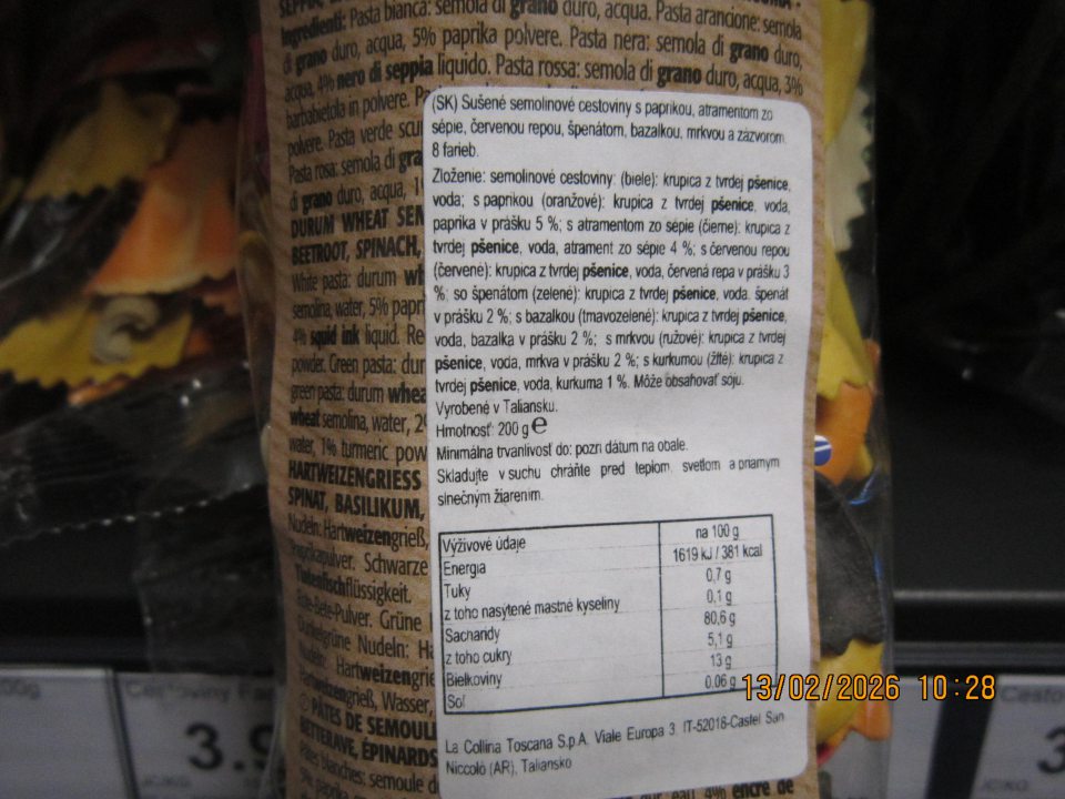 Sušené semolinové cestoviny 200g nesúlad označenia zloženia s názvom.