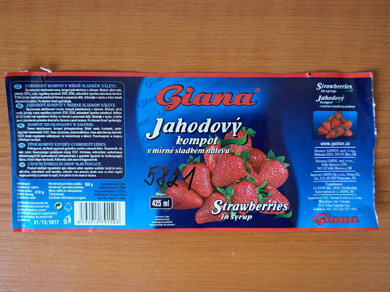 GIANA - Jahodový kompót v mierne sladkom náleve